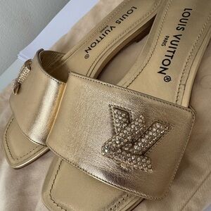 Louis Vuitton Metallic Gold Slide Sandals